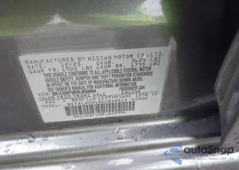 2024 Nissan Versa 1.6 Sr from USA, damaged, VIN 3N1CN8FV8RL850994